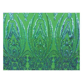  Pearl/Green Fancy Embroidery & 2mm Sequins on Mesh