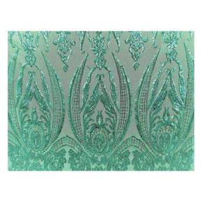  Teal/Blue Fancy Embroidery & 2mm Sequins on Mesh