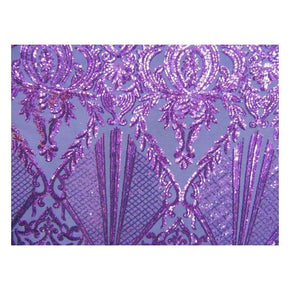  Purple Fancy Floral Embroidery & 2mm Sequins on Polyester Mesh