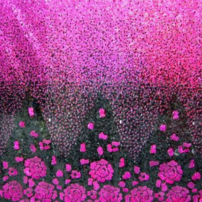  Black/Fuchsia Fancy Two-Tone Floral 2mm Sequin on Polyester Mesh