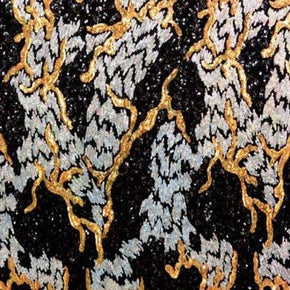  Black/Silver/Gold Shiny Fancy Three-Tone 2mm Sequin on Polyester Mesh