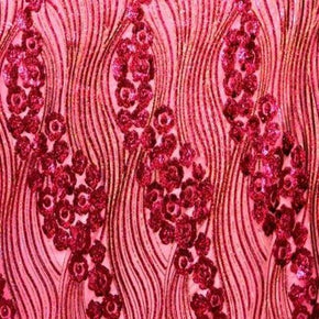  Gold/Fuchsia Floral Two-Tone 3mm Sequin on Polyester Mesh