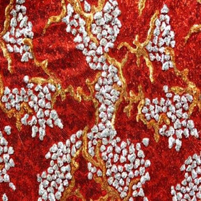  Red/Silver/Gold Shiny Fancy Three-Tone 2mm Sequin on Polyester Mesh