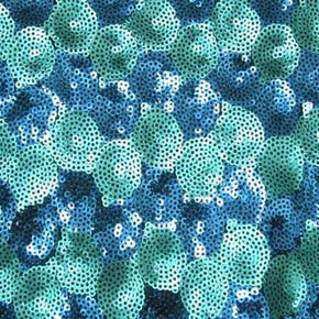  Turquoise/Celery Fancy Two-Tone Wavy Circles 2mm Sequin on Mesh