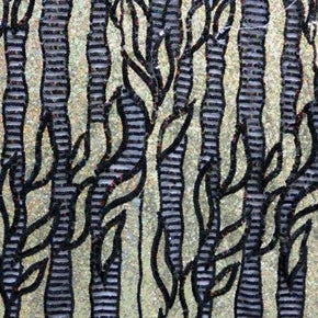  Black/Gold Leaves Two-Tone 3mm Sequin on Stretch Mesh