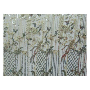  Silver/Gold Fancy Floral Embroidery & 2mm Sequins on Mesh
