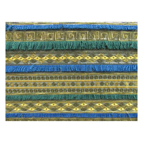  Royal/Yellow/Green Fancy Aztec Embroidered & 2mm Sequin Lace 