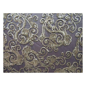  Gold Fancy Embroidery Paisley Floral & 2mm Sequins on Polyester Mesh