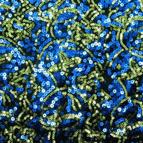  Green/Blue Fancy Embroidery & 2mm Sequins on Mesh