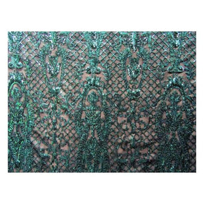  Green/Black Fancy Embroidery & 2mm Sequins on Mesh