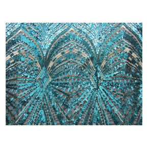  Teal/Blue Shiny Fancy Sequins on Polyester Mesh