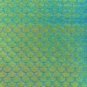  Turquoise Fishscale Mirror Foil on Nylon Spandex