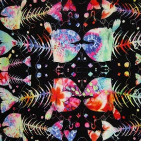 Multi-Colored Fish Skeleton Print on Polyester Spandex