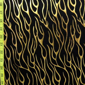  Gold/Black Flame Patterns Metallic Foil on Nylon Spandex