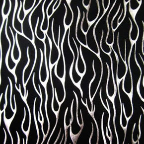  Silver/Black Flame Patterns Metallic Foil on Nylon Spandex