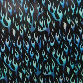  Turquoise Flames Mirror Foil on Polyester Spandex