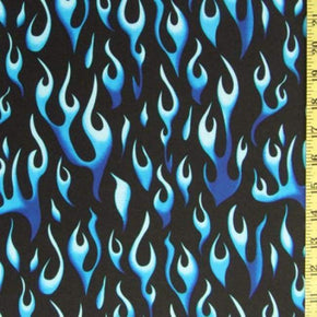  Turquoise/Black Flames Print on Polyester Spandex