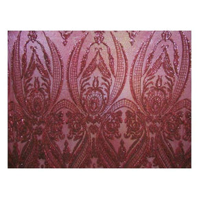  Burgundy Fancy Embroidery & 2mm Sequins on Mesh