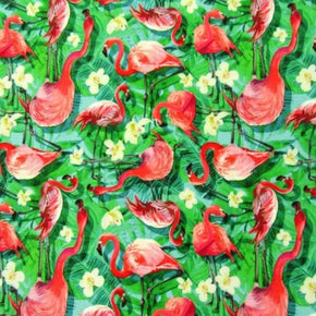  Pink/Green Flamingo Print on Polyester Spandex
