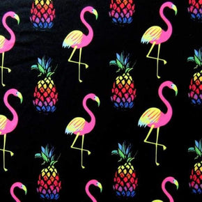  Pink/Yellow/Black Flamingo Print on Polyester Spandex