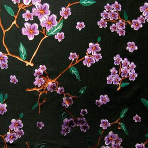  Purple/Black Metallic Floral Foil on Polyester Spandex