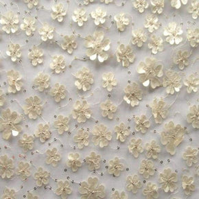  Ivory Floral Patches on Stretch Mesh