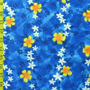  Blue/Orange/Yellow Floral Print on Polyester Spandex