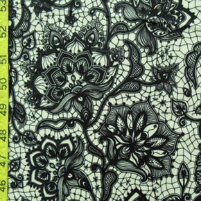  Black/Ivory Matte Floral Print on Polyester Spandex