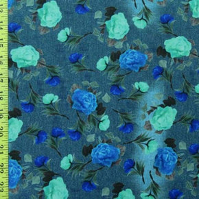  Blue Floral Print on Polyester Spandex