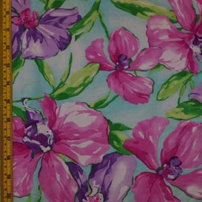  Pink/Purple/Baby Blue Matte Floral Print on Nylon Spandex