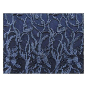  Navy Fancy Embroidery with Scalloped Sides on Polyester Mesh