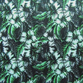  Green/White Flower Print on Polyester Spandex