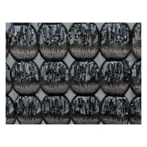  Black Fancy Fringe Embroidery & Sequins on Polyester Mesh