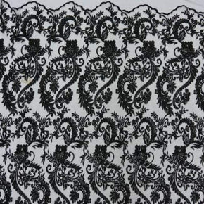 Black Fancy Embroidery Floral on Stretch Mesh