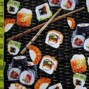 Multi-Colored Sushi Print on Polyester Spandex