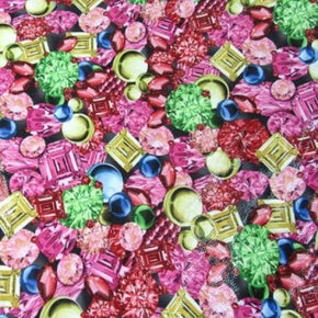 Multi-Colored Gems Metallic Foil Print on Polyester Spandex