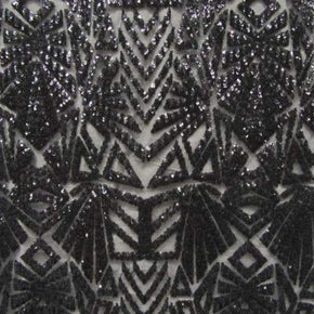  Black Geometric Sequins on Stretch Mesh