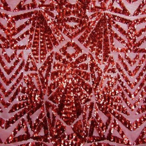  Red Geometric Sequins on Mesh