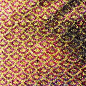  Fuchsia/Gold Geometric Two-Tone 3mm Sequin on Stretch Mesh