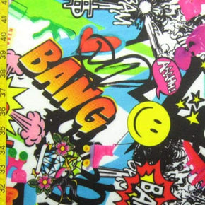 Multi-Colored Graffiti Print on Polyester Spandex