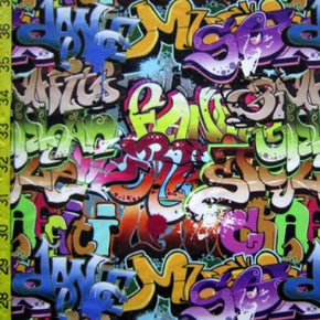 Multi-Colored Graffiti Print on Polyester Spandex