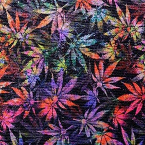 Multi-Colored Marijuana Print 2mm Sequin on Polyester Mesh