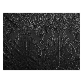  Black Fancy Floral Embroidery & 2mm Sequins on Polyester Mesh