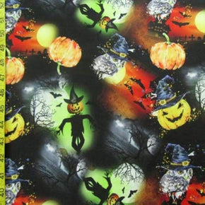 Multi-Colored Halloween Print on Polyester Spandex