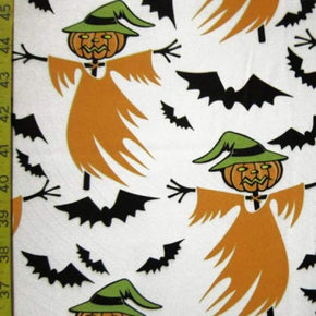  Orange/White Halloween Print on Polyester Spandex