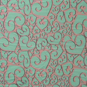  Pink/Aqua Hearts Print on Polyester Spandex