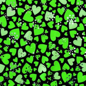  Neon Green/Celery/Black Shiny Hearts Sequin on Nylon Spandex