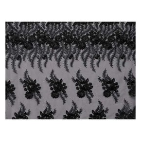  Black Heavy Embroidery Beaded Lace on Polyester Mesh
