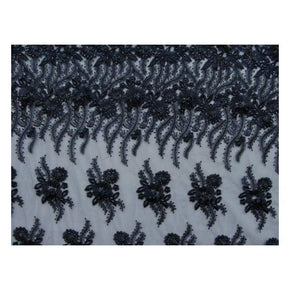  Navy Heavy Embroidery Beaded Lace on Polyester Mesh