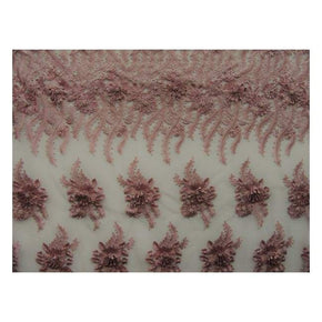  Rose/Pink Heavy Embroidery Beaded Lace on Polyester Mesh